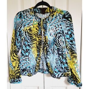 Sara Isabella Women's 2P Jacket Linen Ruffles Hook Closure Blue Yellow Black NEW
